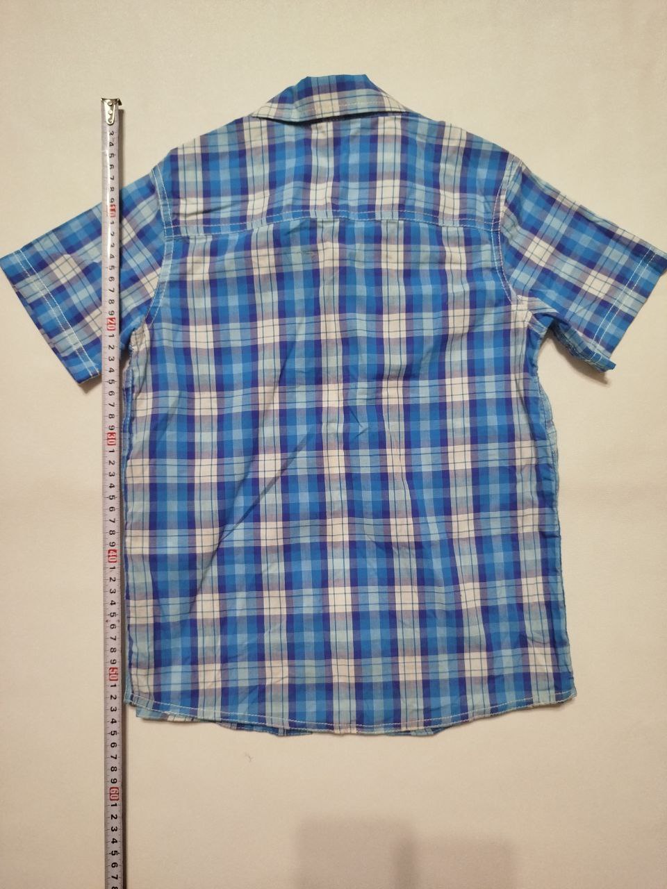 👕 Рубашка GeeJay для мальчика 7-8 лет (128 см), бело-голубая клетка — 300 ₽